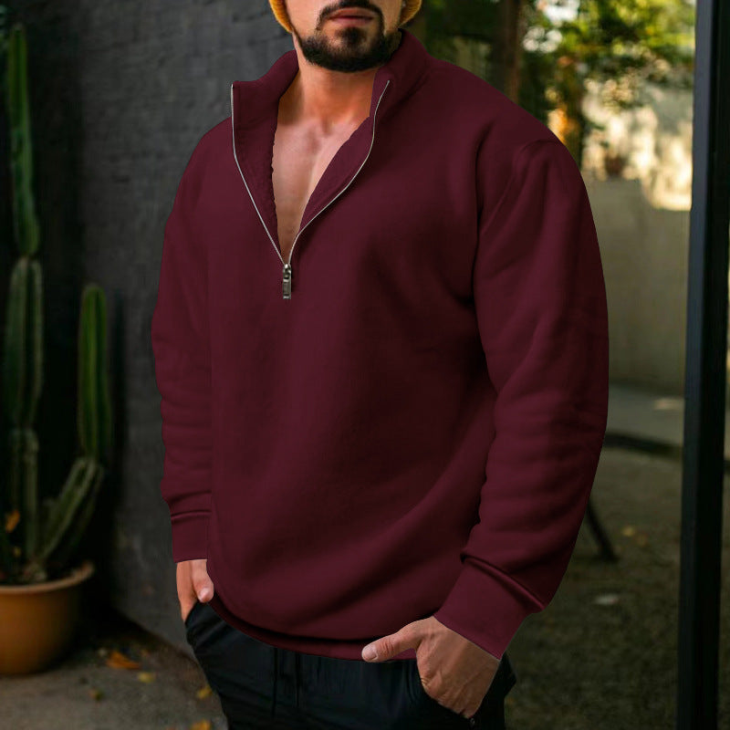 Herre fleece-pullover med halv lynlås og moderne snit Stilla