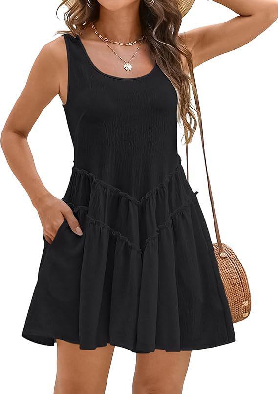 Dame afslappet fritidskjole med flæsedetaljer og praktiske lommer Stilla