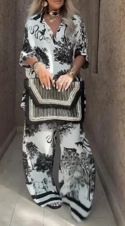 Dame Elegant Floral Bred Buksedragt Stilla