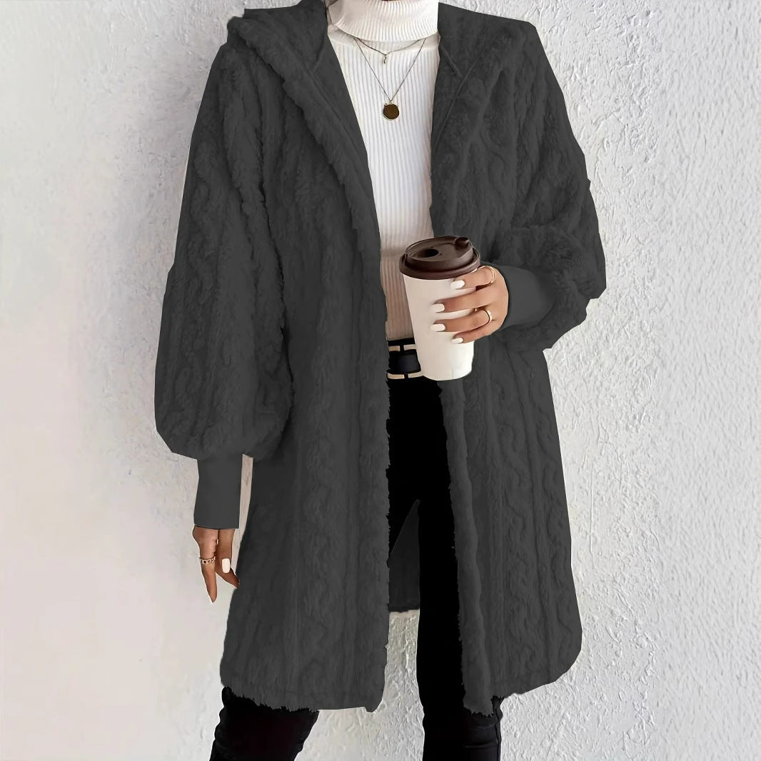 Dame afslappet hættetrøje lavet af slidstærk fleece med voluminøse ærmer Stilla