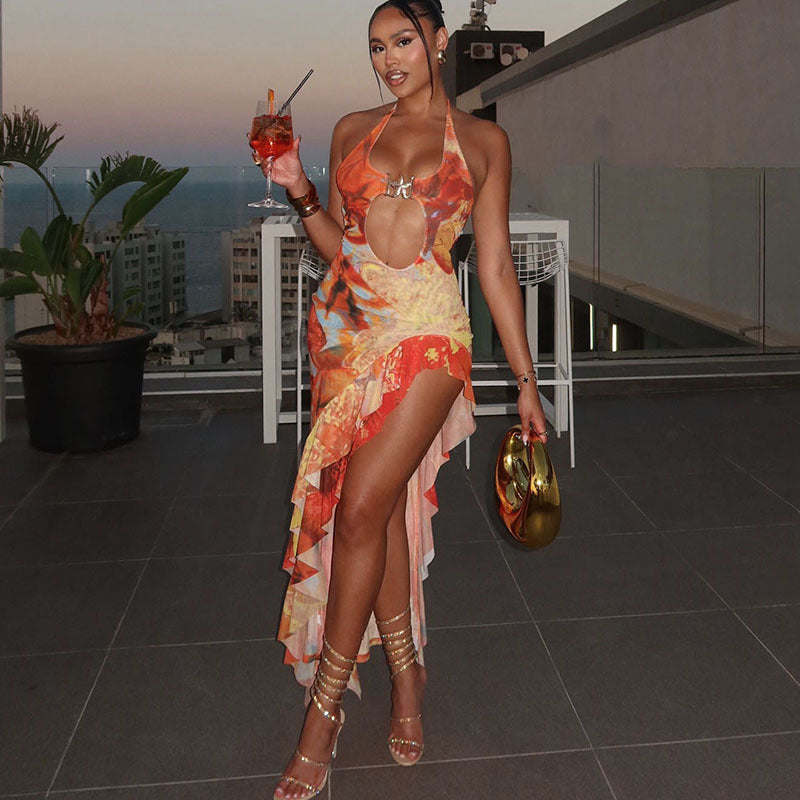 Dame Cut-Out Maxikjole med frisk flæsedesign Stilla