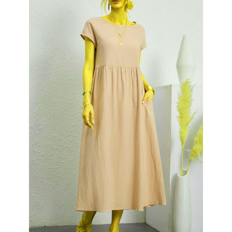 Dame afslappet Maxi-kjole med lommer og rund udskæring Stilla