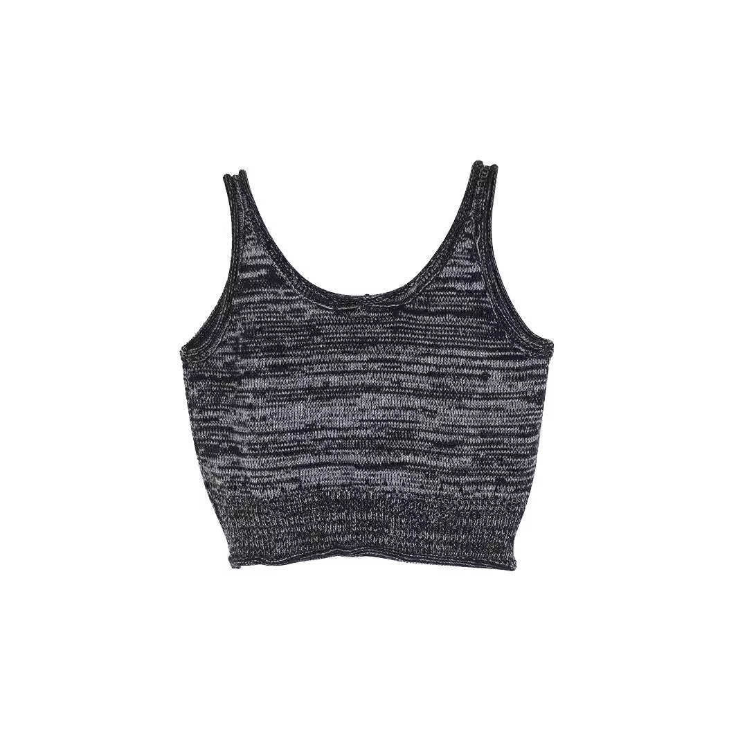 Dame cropped strikoverdel med fint strukturmønster og bred kant Stilla