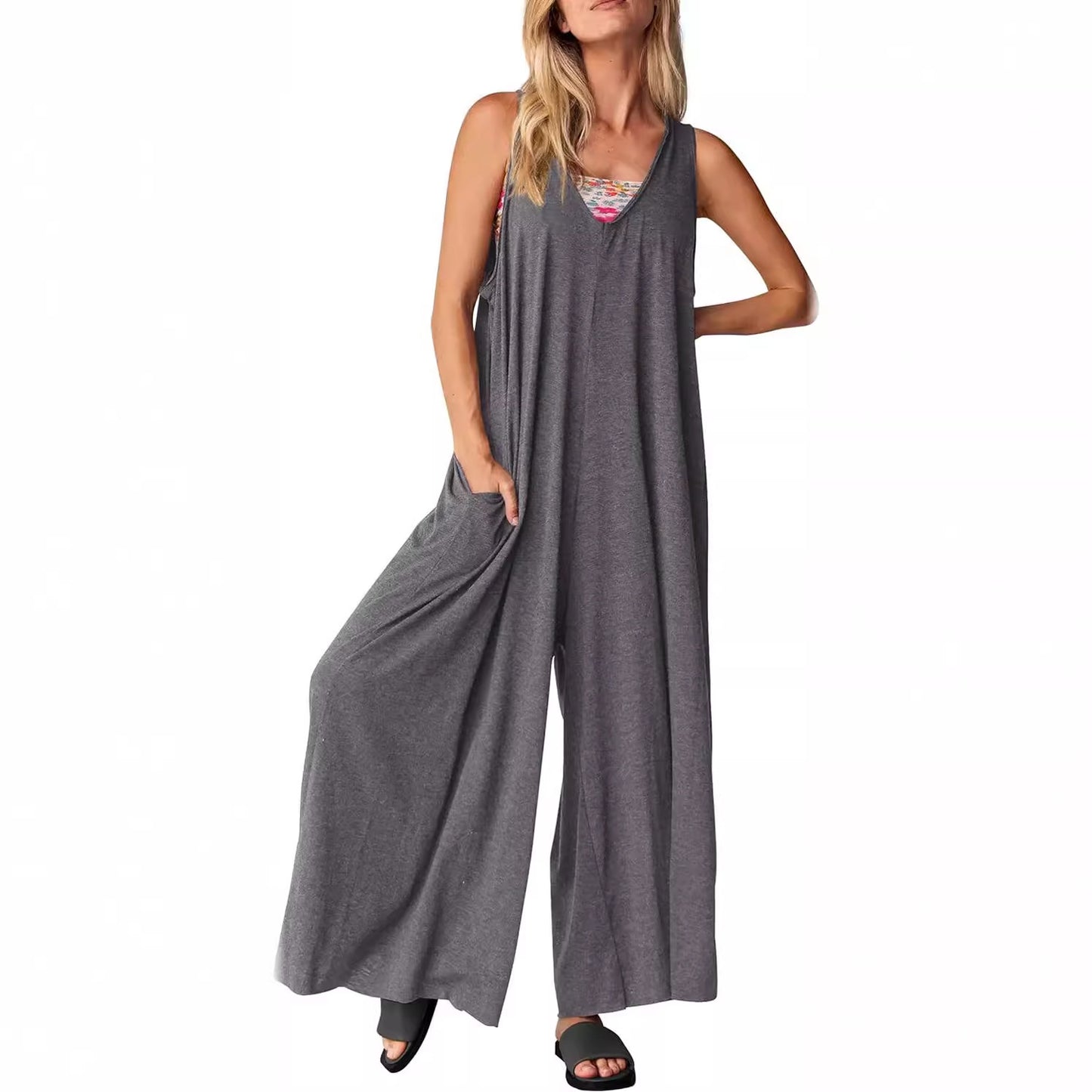 Dame jumpsuit i blødt materiale med sidelommer Stilla