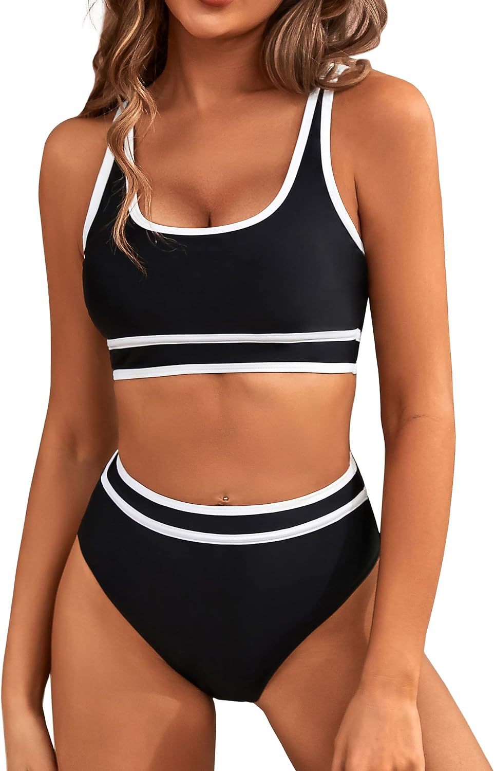Dame Sporty bikini sæt med brede stropper og høj skæring Stilla
