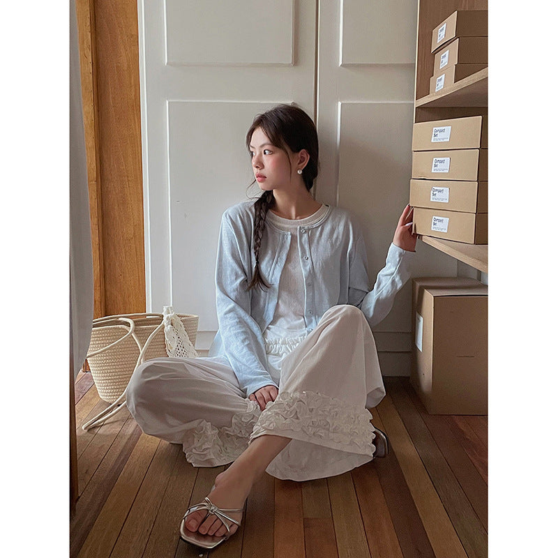 Dame afslappede Palazzo-bukser med flæsedetaljer og elastisk talje Stilla