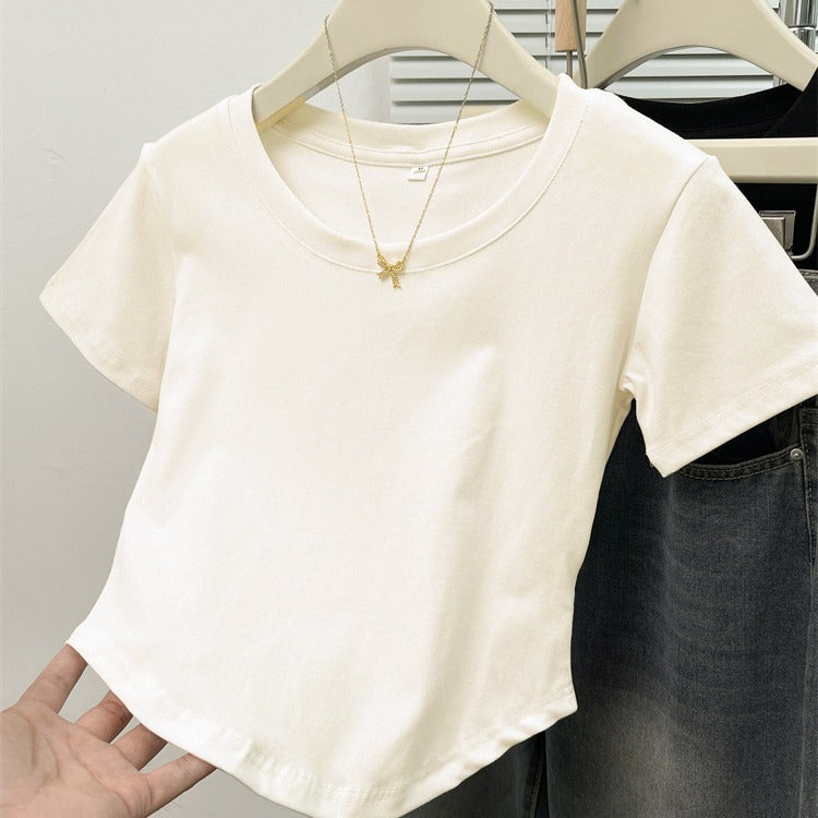 Dame Cropped Kortærmet Basic T-Shirt Stilla