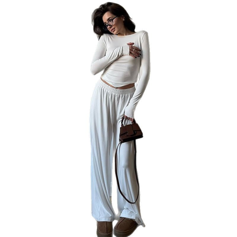 Dame afslappet lounge-sæt med langærmet top og løstsiddende bukser Stilla