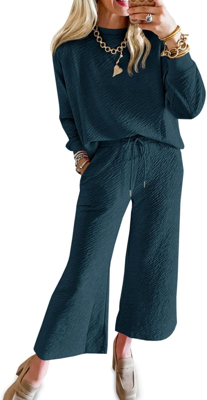 Dame afslappet lounge-sæt med tekstureret stof og elastisk linning Stilla