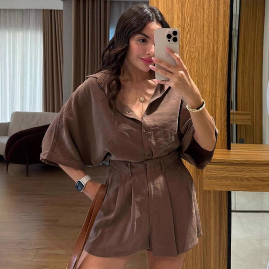 Dame Casual Kortærmet Jumpsuit med tætsiddende snit Stilla