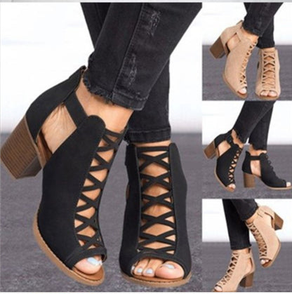 Dame blokhæle ankelstøvler med moderne snøre-design Stilla