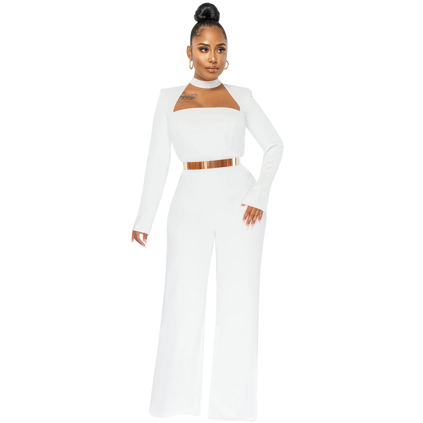 Dame elegant jumpsuit med smart firkantet udskæring og tætsiddende bælte Stilla