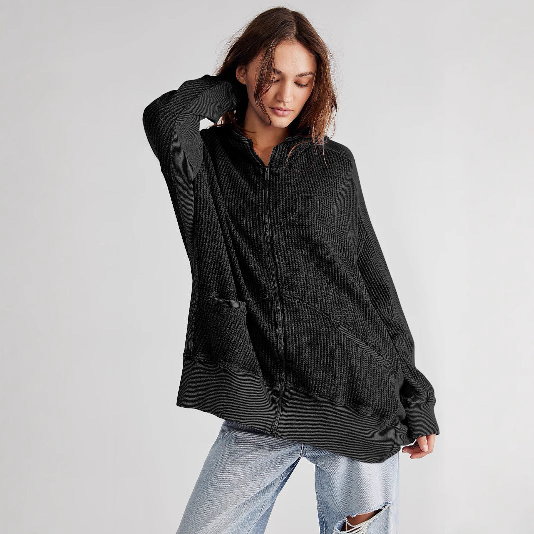 Dame afslappet oversized hoodie i karakteristisk vaffelmateriale Stilla