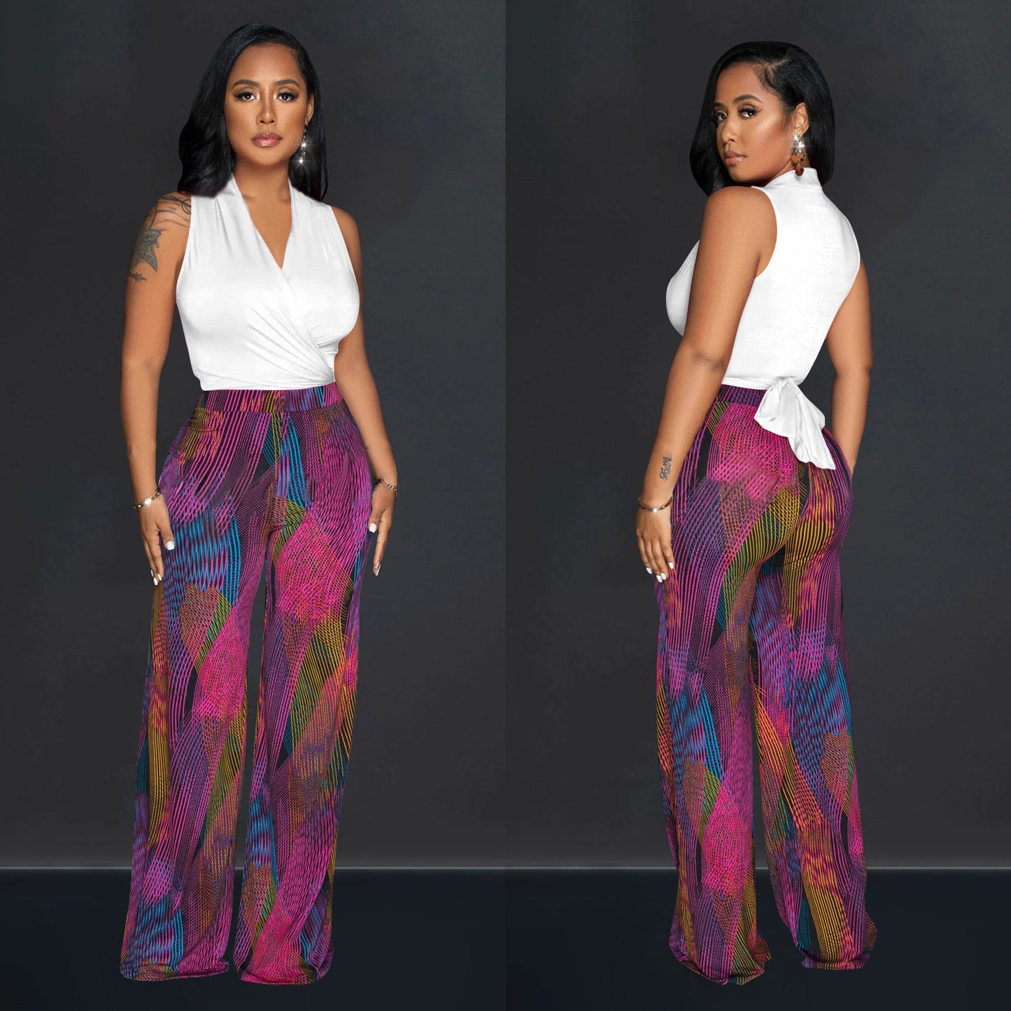 Dame Elegante Jumpsuit med indviklet overdel og bredt ben Stilla
