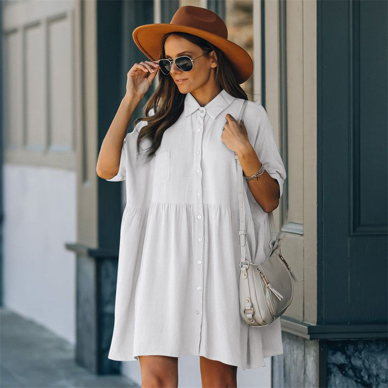 Dame afslappet skjorte kjole med cap ærmer og komfort pasform Stilla