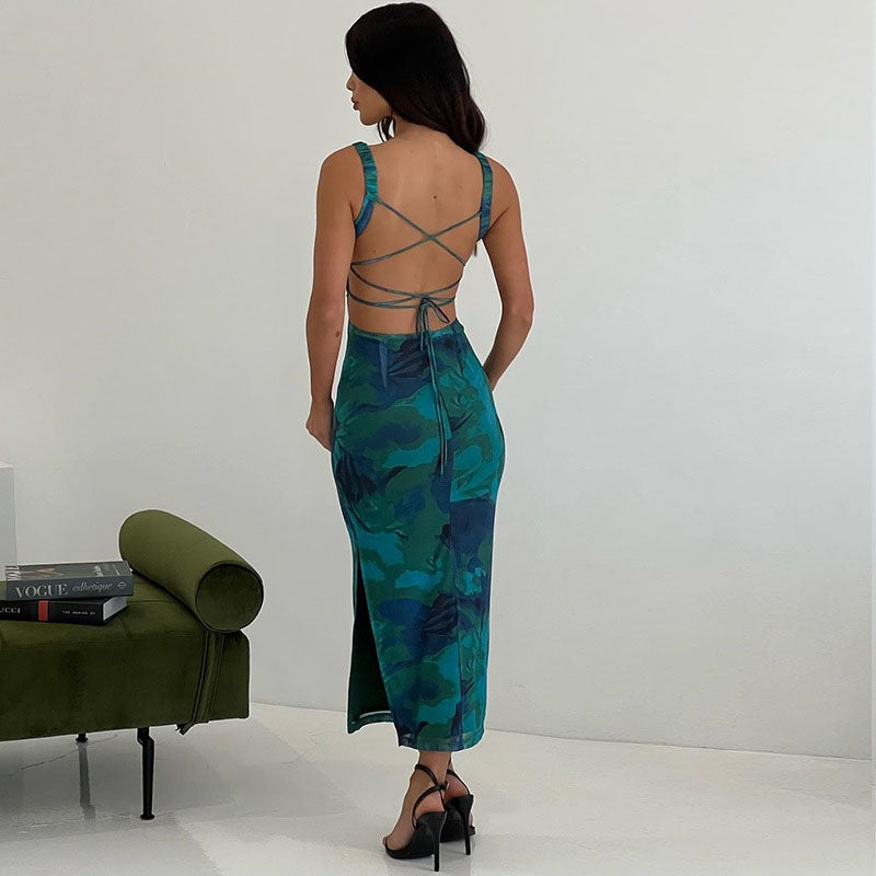 Dame Elegant Camouflage Bodycon Midi Kjole Stilla