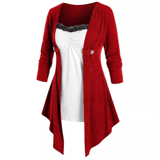 Dame Åben Strikjakke med asymmetrisk søm og knapdetalje Stilla