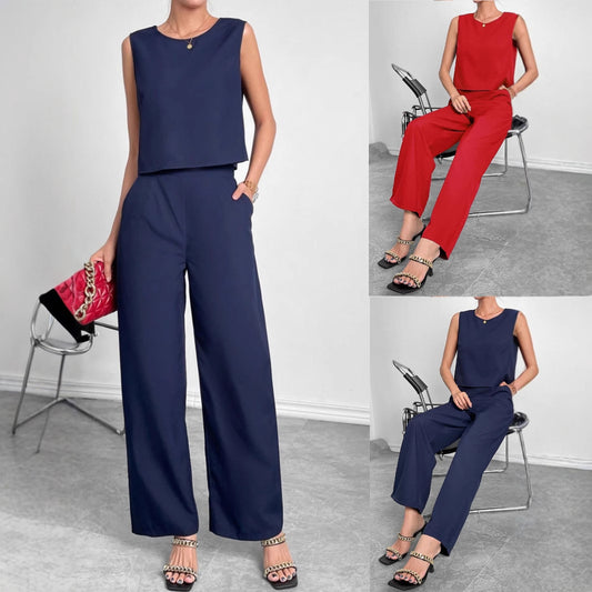 Dame stilfuld jumpsuit med bred ben og ærmeløs overdel Stilla
