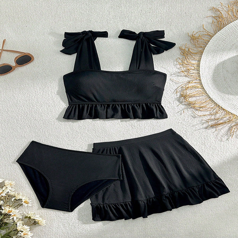 Dame Crop-Top og shorts med legende flæsekantdesign Stilla