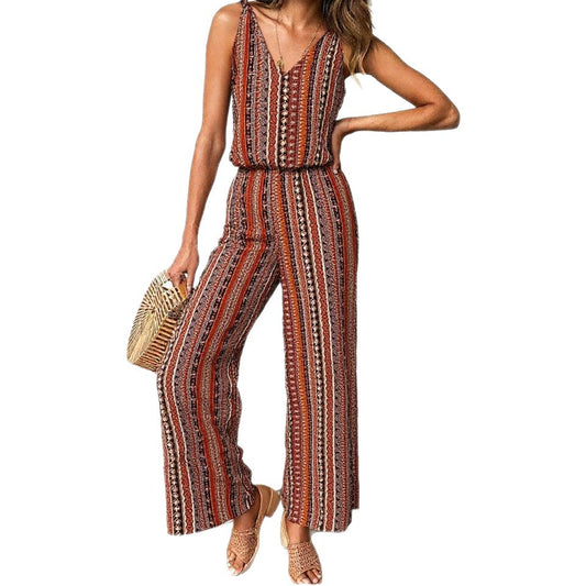 Dame jumpsuit med dyb V-udskæring og vidde ben i et etnodesign Stilla
