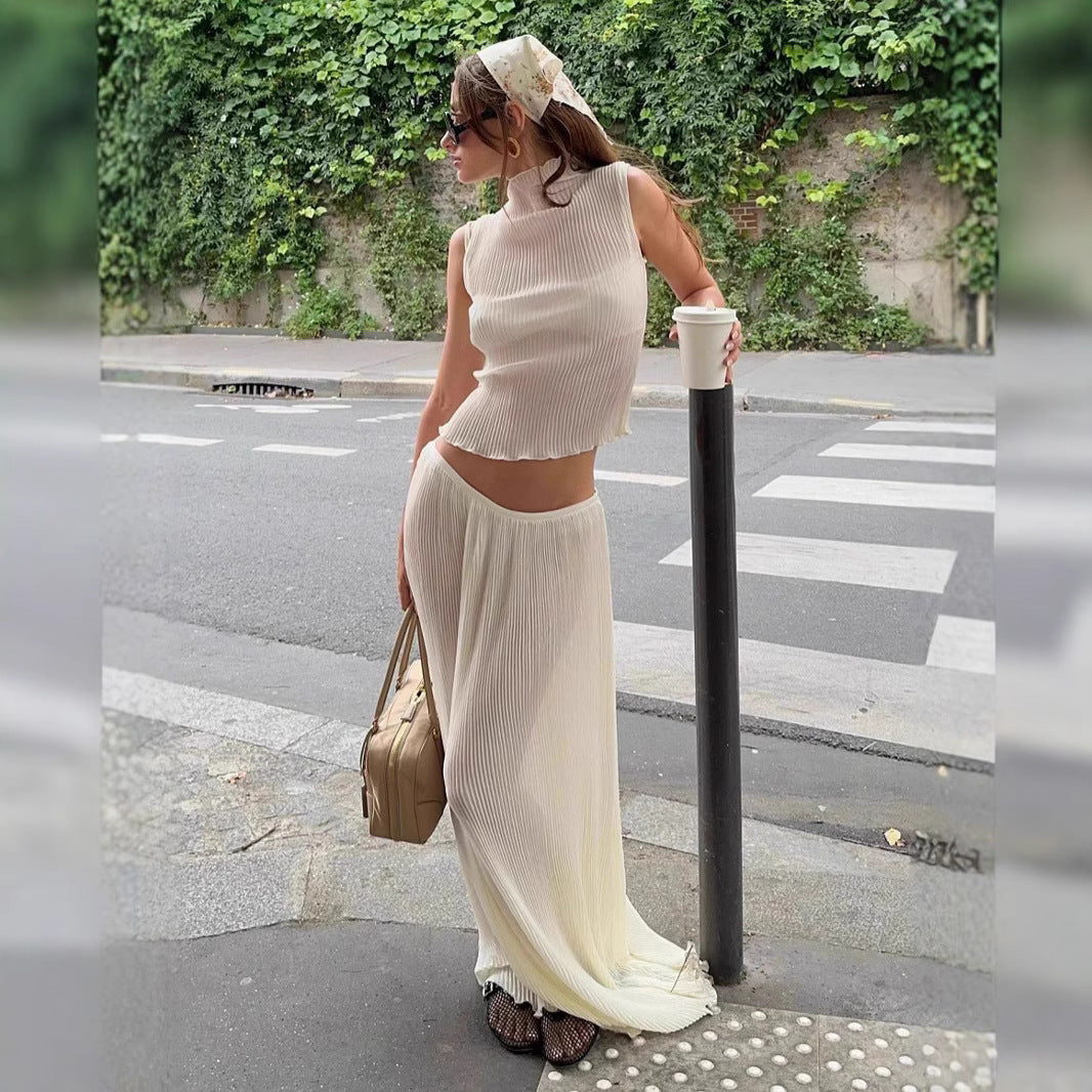 Dame Stilfuldt To-delt Outfit med Plisseret mønster og højtstående top Stilla