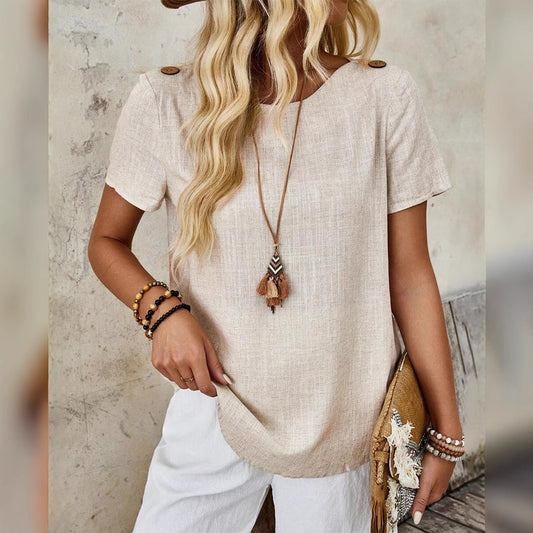 Dame afslappet linned top med dekorative knapdetaljer Stilla