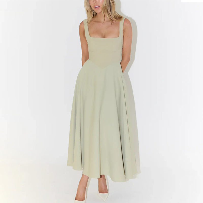 Dame Elegant A-linje kjole med firkantet udskæring og svingende skørt Stilla