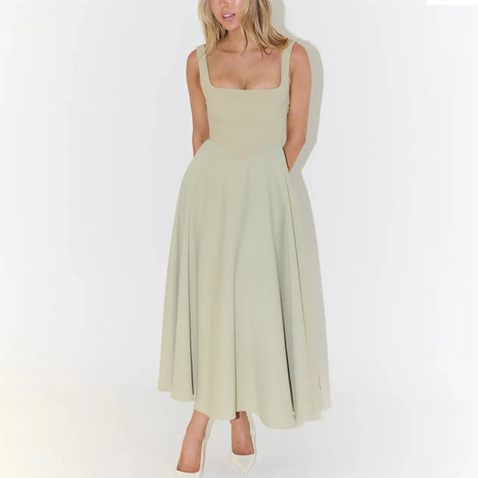 Dame Elegant A-linje kjole med firkantet udskæring og svingende skørt Stilla