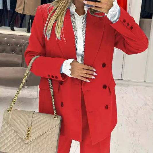 Dame Dobbelt-knappet Blazer-sæt med elegante detaljer Stilla