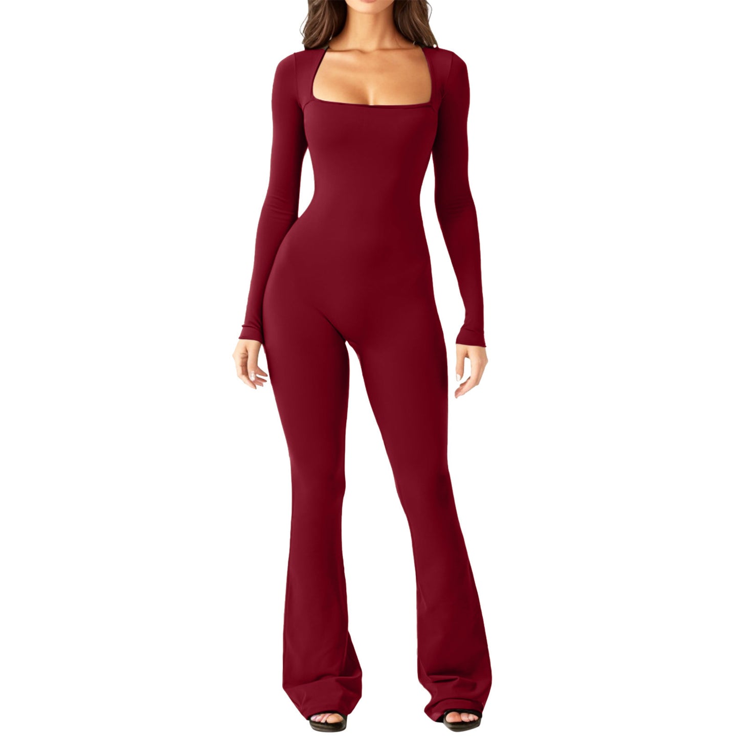 Damer Elegant langærmet jumpsuit med bred ben og kvadratisk udskæring Stilla