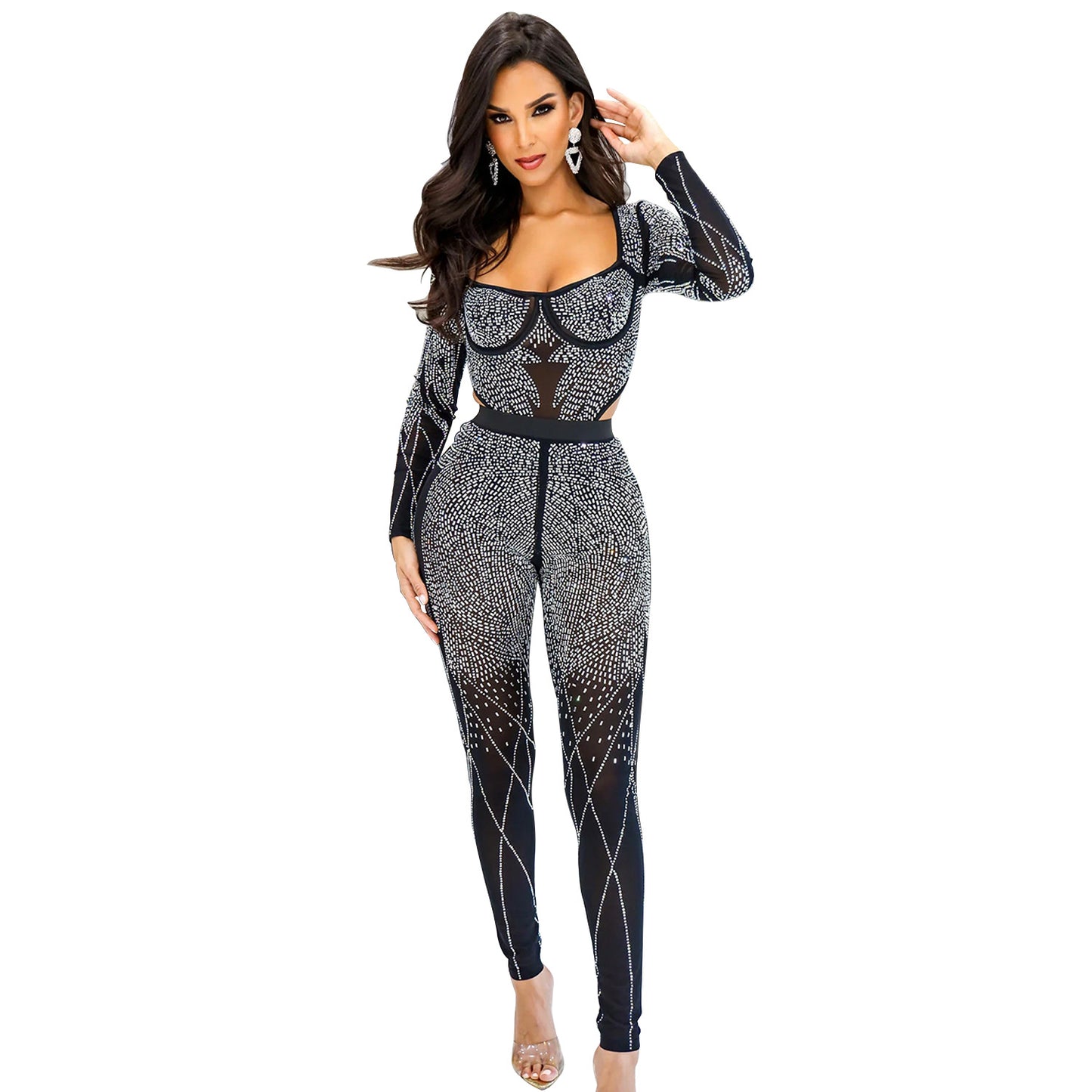 Dame Glamourøst Jumpsuit med Strassdekorationer og elegant design Stilla