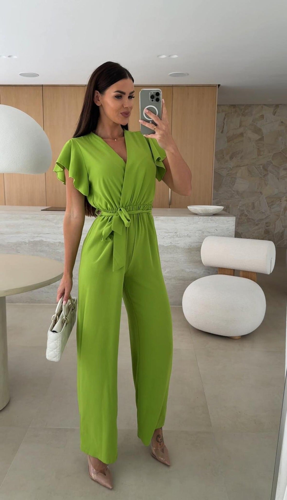 Dame elegant jumpsuit med indviklet udseende og flæseærmer Stilla