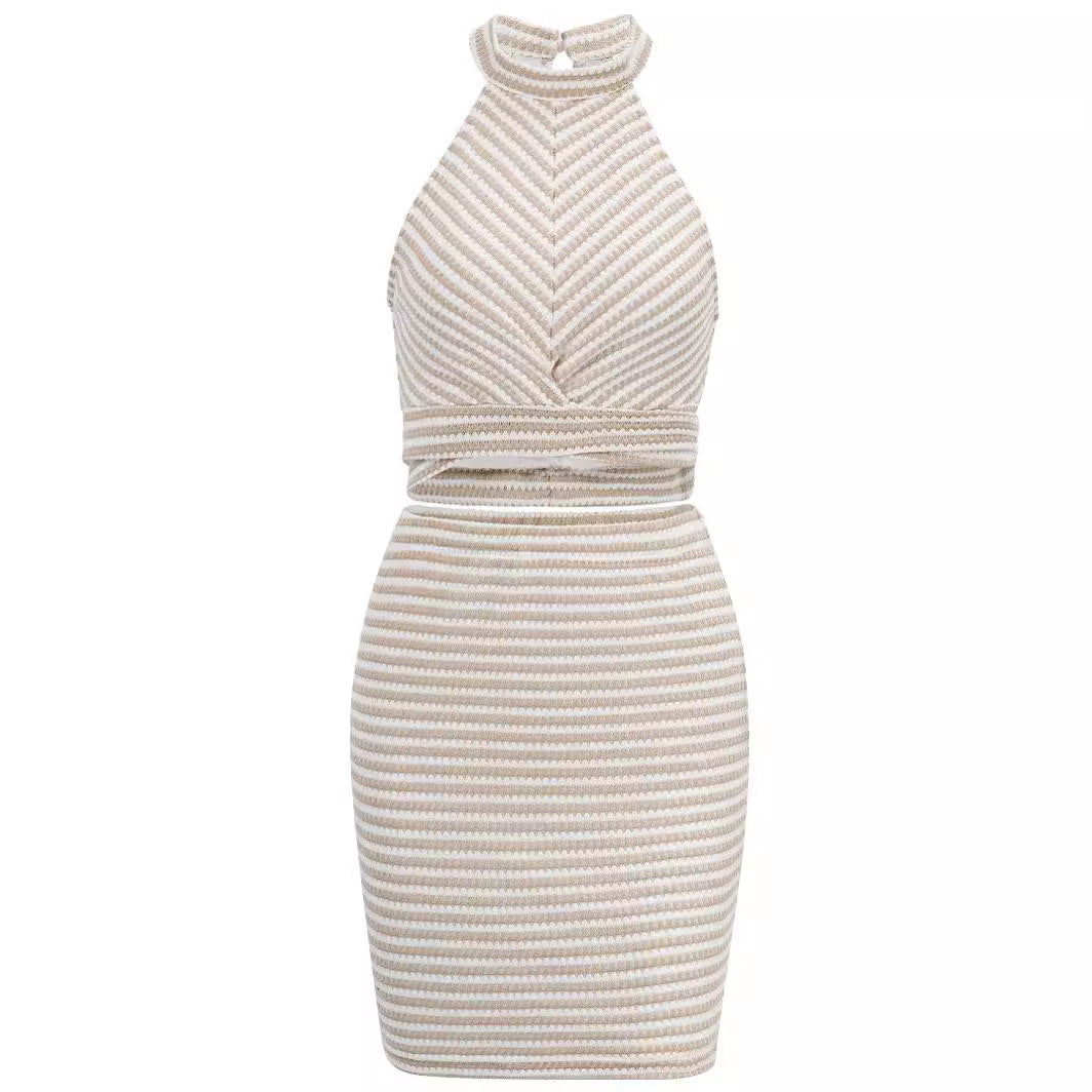 Dame Crop-Top og Mini nederdel Ensemble med raffineret strikmønster Stilla