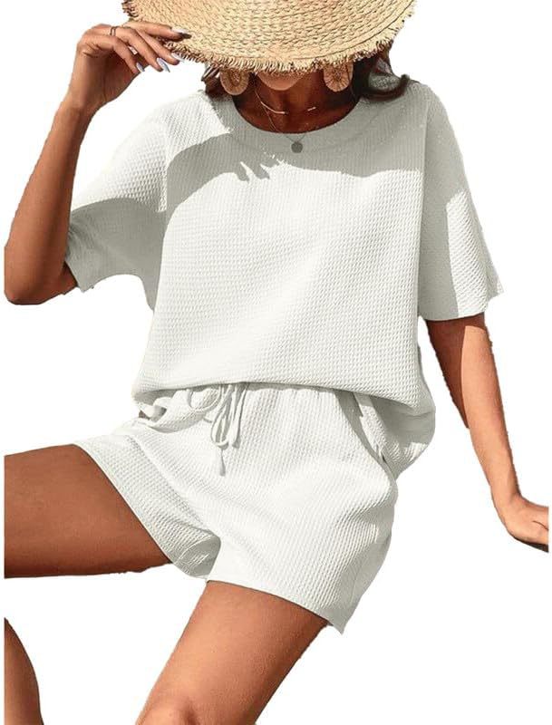 Dame afslappet kortærmet sæt med elastisk bånd og praktisk snøre Stilla