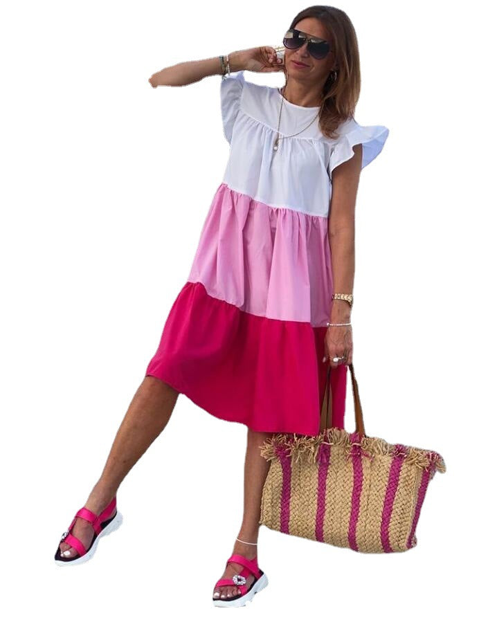 Dame afslappet sommerkjole med voluminøst skørt og bred pasform Stilla