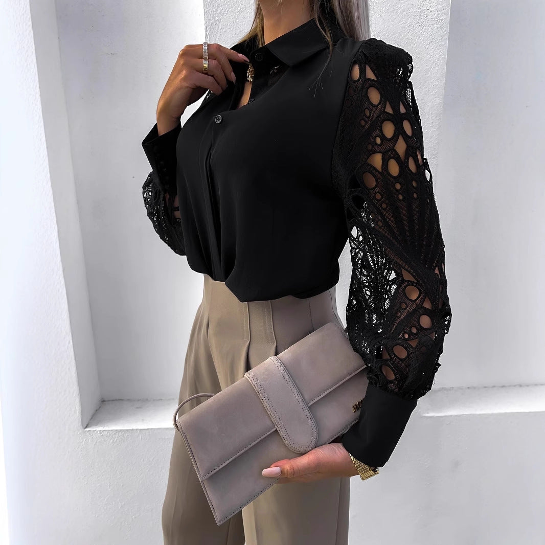 Dame elegant bluse med spids ærmer Stilla