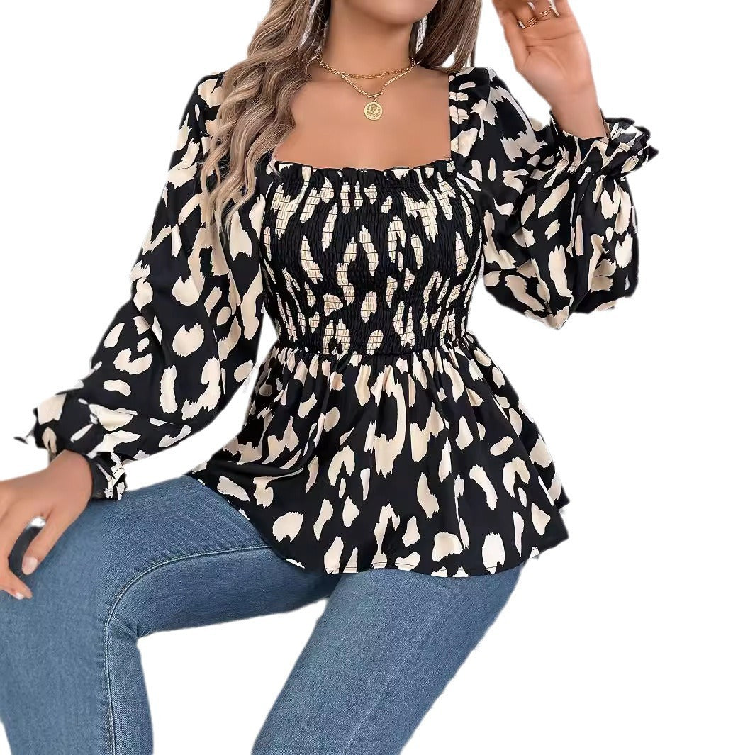 Dame Elegant Bluse med dyreprint og elastisk talje Stilla