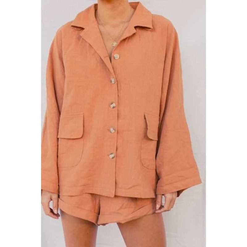 Dame afslappet kortærmet sæt med praktiske lommer og/modische knapdetaljer Stilla