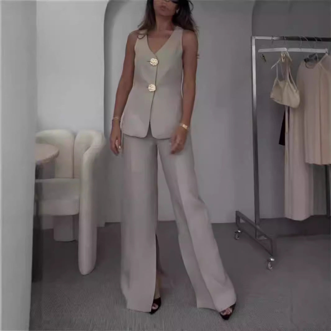 Dame elegant jakkesæt med tætsiddende top og bred ben Stilla