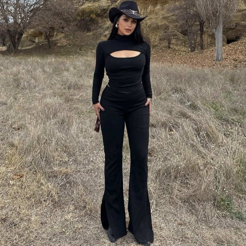 Dame Elegant Crop-top med elegant cut-out-design og matchende slouch-bukser Stilla