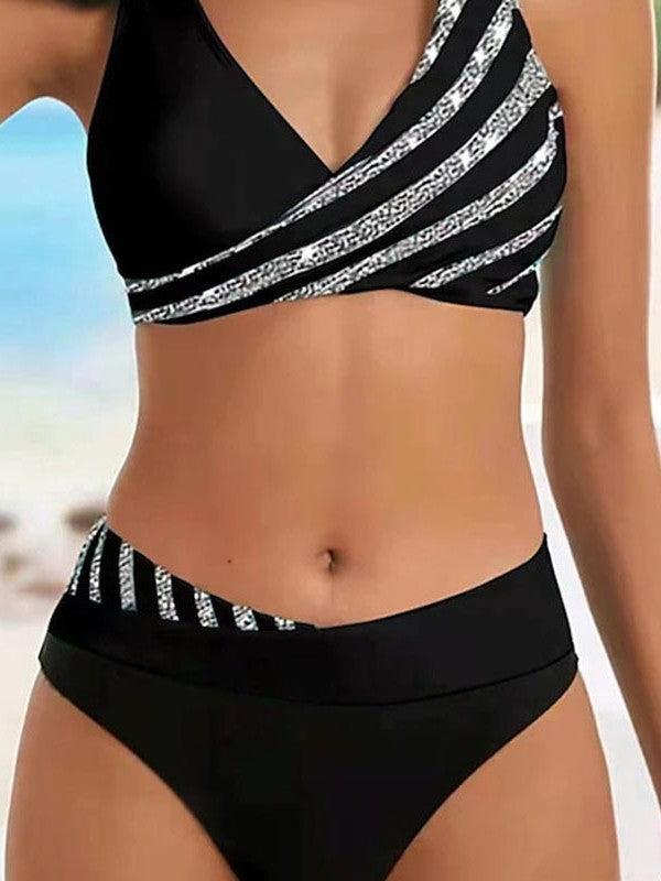 Dame stribet højt skåret bikini-sæt Stilla 1750839761