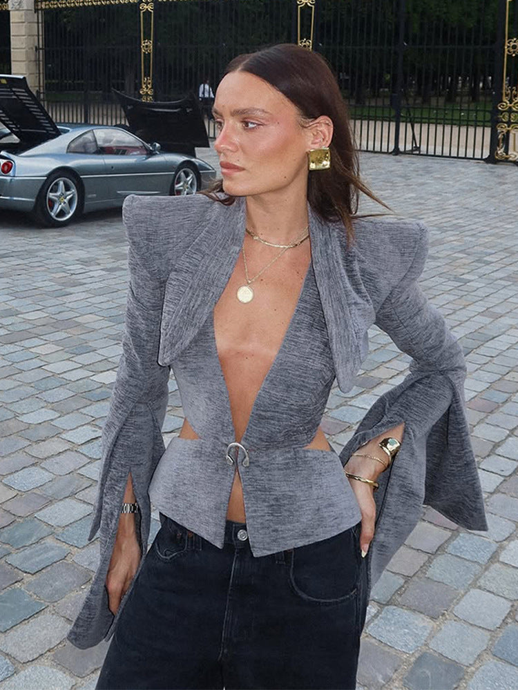 Dame Designer-blazerjakke med luksuriøse dæmpningskappe og elegante detaljer Stilla