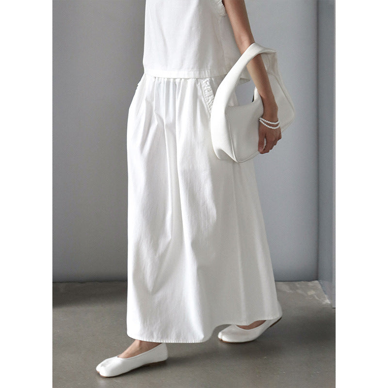 Dame elegant A-linje Midi-nederdel med elastisk talje og praktiske lommer Stilla