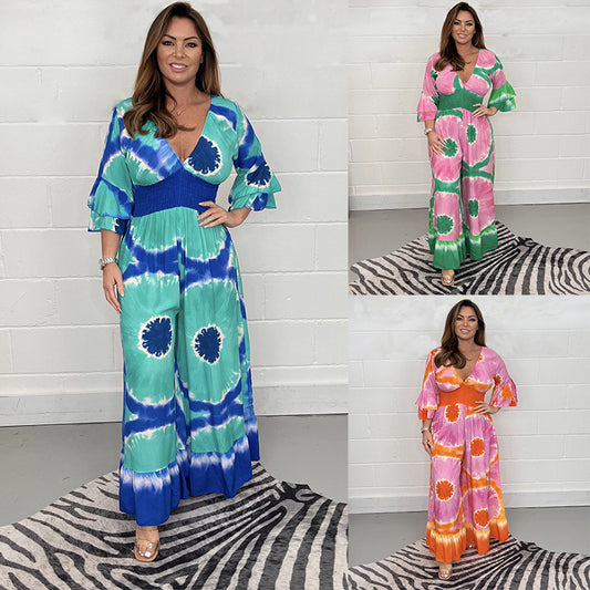 Dame Casual Jumpsuit med brede ben og raffinerede ærmedetaljer Stilla