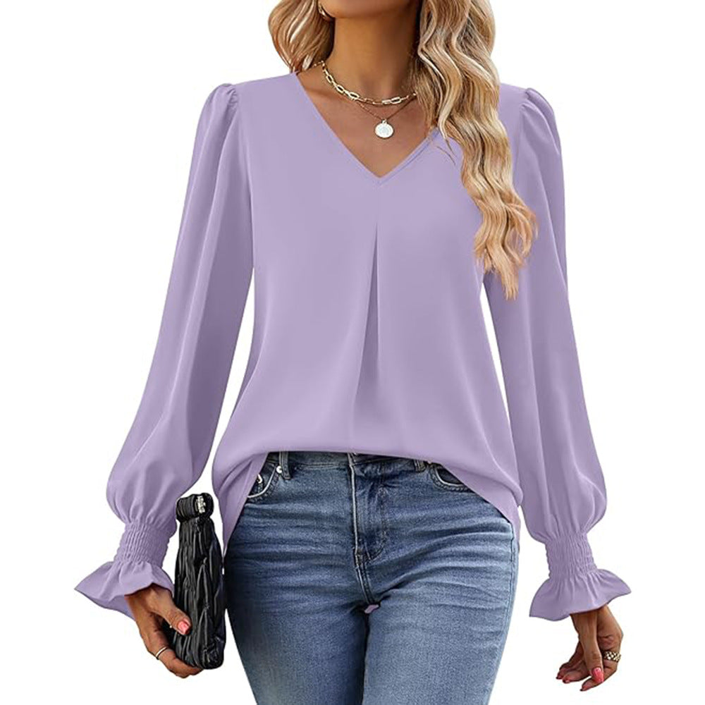 Dame elegant bluse med puffærmer Stilla