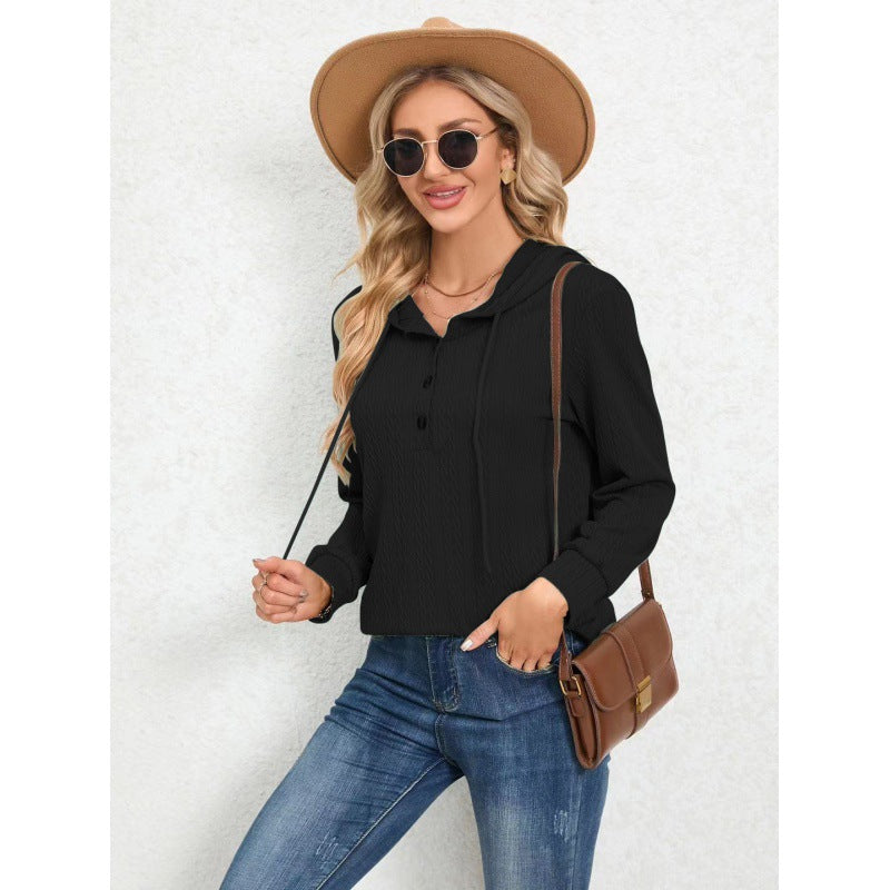 Dame afslappet hætte sweatshirt med knaplukning Stilla