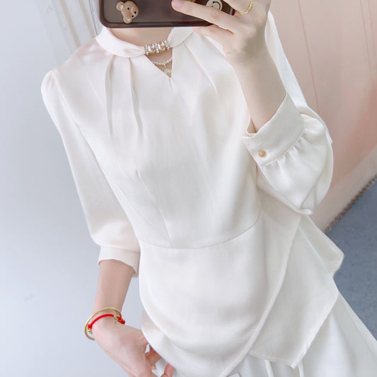 Dame Elegant Bluse med Volant og flot Turtle Neck Stilla