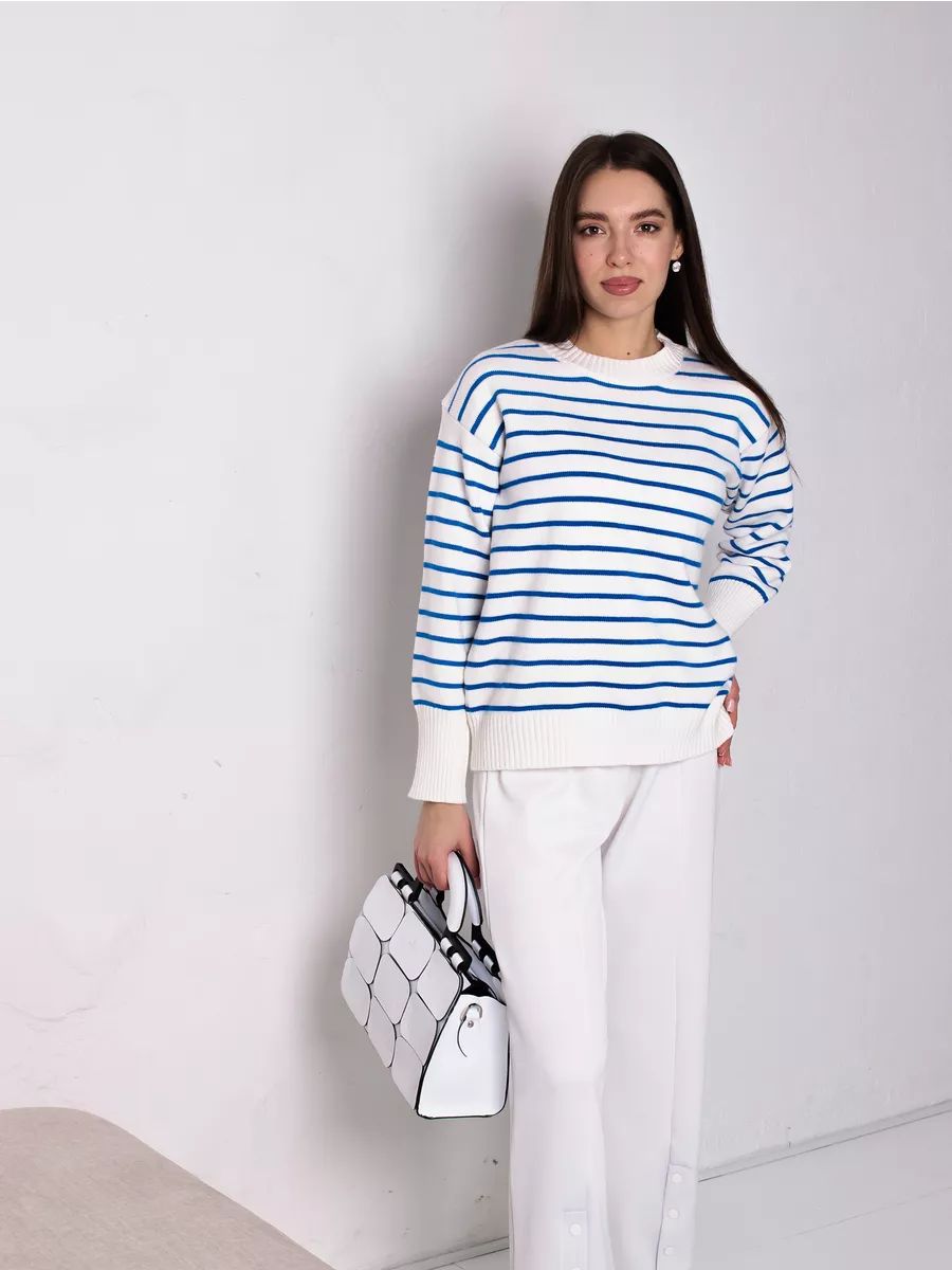 Dame afslappet stribepullover med bred pasform og højhalset rundhalsudskæring Stilla