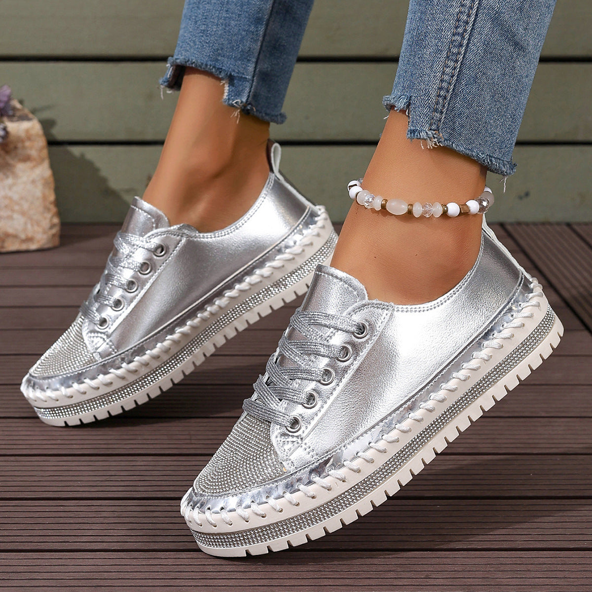 Dame Mode Sneakers med glitrende detaljer og stabil sål Stilla