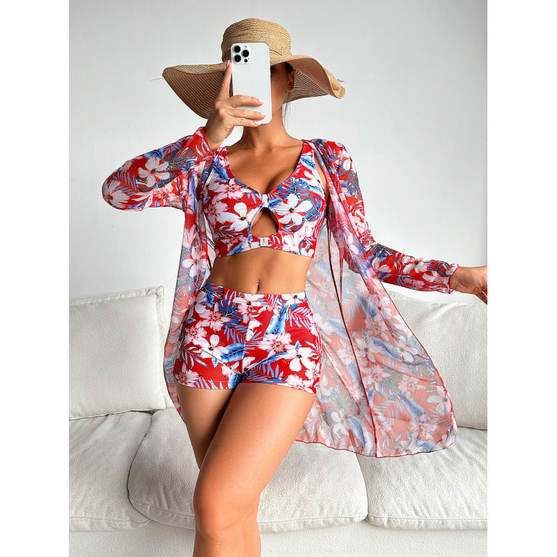 Dame Bikinisæt med gennemsigtig Kimono og blomstret design Stilla